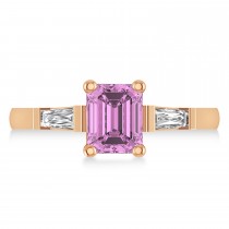 Pink Sapphire & Diamond Three-Stone Emerald Ring 14k Rose Gold (1.85ct)