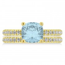Aquamarine & Diamond Cushion-Set Semi-Eternity Bridal Set 14K Yellow Gold (3.22ct)