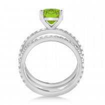 Peridot & Diamond Cushion-Set Semi-Eternity Bridal Set 14K White Gold (3.22ct)