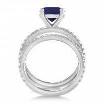 Lab Blue Sapphire & Diamond Round-Set Semi-Eternity Bridal Set 18k White Gold (2.92ct)