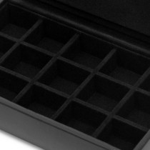 WOLF Heritage Men's Black Faux Leather Jewelry Box w/ 15 Compartments Home/Travel