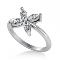 Diamond Marquise Flower Ring 14k White Gold (0.60 ctw)