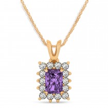 Emerald Shape Amethyst & Diamond Pendant Necklace 14k Rose Gold (2.75ct)