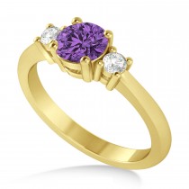 Round Amethyst & Diamond Three-Stone Engagement Ring 14k Yellow Gold (0.89ct)