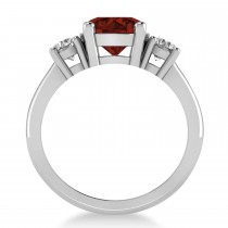 Round 3-Stone Garnet & Diamond Engagement Ring 14k White Gold (2.50ct)