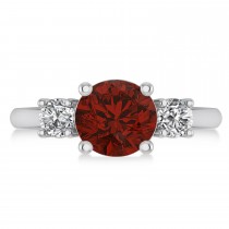 Round 3-Stone Garnet & Diamond Engagement Ring 14k White Gold (2.50ct)