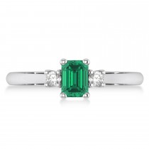 Emerald-Cut Emerald & Diamond Three-Stone Engagement Ring 14k White Gold (0.60ct)