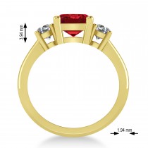 Emerald & Round 3-Stone Ruby & Diamond Engagement Ring 14k Yellow Gold (3.00ct)