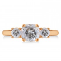 Cushion & Round 3-Stone Salt & Pepper Diamond Engagement Ring 14k Rose Gold (2.50ct)