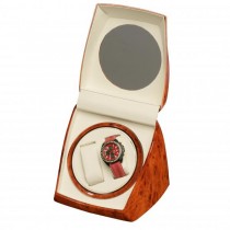 Dual Watch Winder in Burl Wood w/ Circular Glass Top