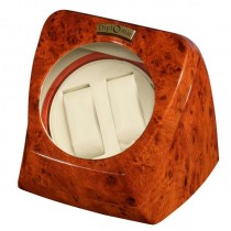 Dual Watch Winder in Burl Wood w/ Circular Glass Top