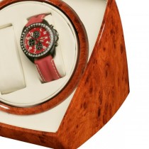 Dual Watch Winder in Burl Wood w/ Circular Glass Top