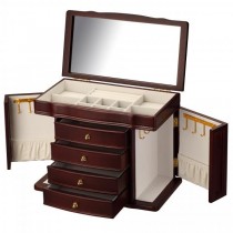Cherry Wood Jewelry Chest w/ Interior Mirror