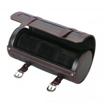 Travel Watch Case Roll Black Leather w/ Red Stitching