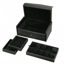 Men's Ten Watch Box Case & Removable Trays in Black w/ Red Stitching