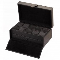 Black Carbon Fiber 10 Watch Box  Case w/ Watch Tools