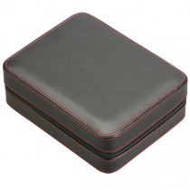 Four Watch Travel Case Pouch in Black Leather w/ Red Stitching