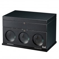High Gloss Carbon Fiber Triple Watch Winder & Black Leather Interior