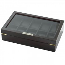 10 Watch Box Case in Ebony Wood w/ Locking Lucite Display Top
