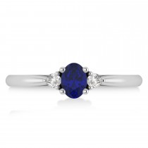 Oval Blue Sapphire & Diamond Three-Stone Engagement Ring 14k White Gold (0.60ct)