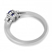 Oval Blue Sapphire & Diamond Three-Stone Engagement Ring 14k White Gold (0.60ct)