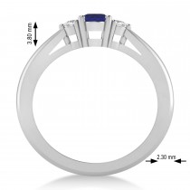 Oval Blue Sapphire & Diamond Three-Stone Engagement Ring 14k White Gold (0.60ct)