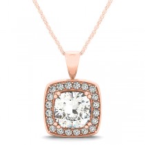 Diamond Halo Cushion Pendant Necklace 14k Rose Gold (1.48ct)