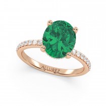 Oval Cut Emerald with Hidden Halo Engagement Ring 14K Rose Gold (4.02ct)