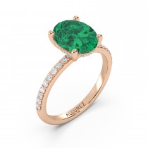 Oval Cut Emerald with Hidden Halo Engagement Ring 14K Rose Gold (4.02ct)