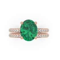 Oval Cut Emerald with Hidden Halo  Bridal Ring Set 14K Rose Gold (4.24ct)