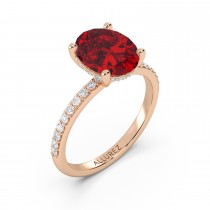 Oval Cut Ruby with Hidden Halo Engagement Ring 14K Rose Gold (4.07ct)