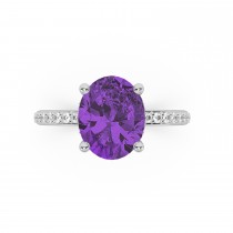 Oval Cut Amethyst Diamond Halo Engagement Ring 14K White Gold (3.47ct)
