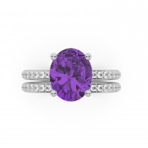 Oval Cut Amethyst with Hidden Halo  Bridal Ring Set 14K White Gold (3.69ct)
