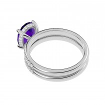 Oval Cut Amethyst with Hidden Halo  Bridal Ring Set 14K White Gold (3.69ct)