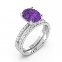 Oval Cut Amethyst with Hidden Halo  Bridal Ring Set 14K White Gold (3.69ct)