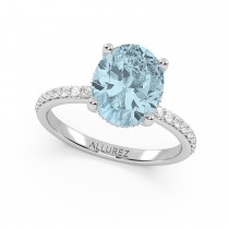 Oval Cut Aquamarine with Diamond Halo Engagement Ring 14K White Gold (3.27ct)
