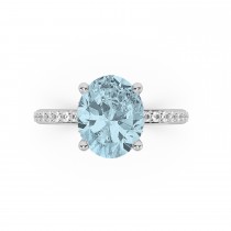 Oval Cut Aquamarine with Diamond Halo Engagement Ring 14K White Gold (3.27ct)