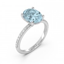 Oval Cut Aquamarine with Diamond Halo Engagement Ring 14K White Gold (3.27ct)