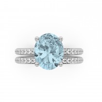 Oval Cut Aquamarine with Diamond Halo  Bridal Ring Set 14K White Gold (3.49ct)