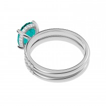 Oval Cut Aquamarine with Diamond Halo  Bridal Ring Set 14K White Gold (3.49ct)