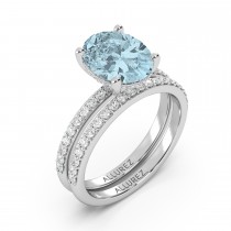 Oval Cut Aquamarine with Diamond Halo  Bridal Ring Set 14K White Gold (3.49ct)