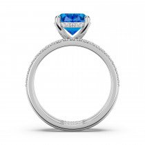 Oval Cut Blue Topaz with Diamond Halo  Bridal Ring Set 14K White Gold (4.99ct)