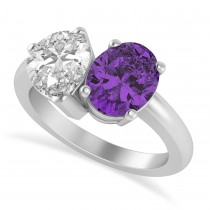 Oval/Pear Diamond & Amethyst Toi et Moi Ring 14k White Gold (4.50ct)