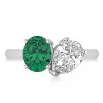 Oval/Pear Diamond & Emerald Toi et Moi Ring 18k White Gold (4.50ct)