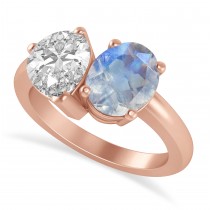 Oval/Pear Diamond & Moonstone Toi et Moi Ring 18k Rose Gold (4.50ct)