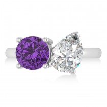 Round/Pear Diamond & Amethyst Toi et Moi Ring 18k White Gold (4.00ct)