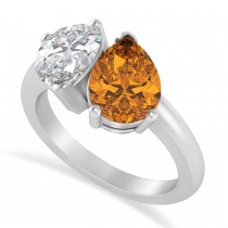 Pear/Pear Diamond & Citrine Toi et Moi Ring 14k White Gold (4.00ct)