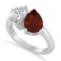 Pear/Pear Diamond & Garnet Toi et Moi Ring 14k White Gold (4.00ct)