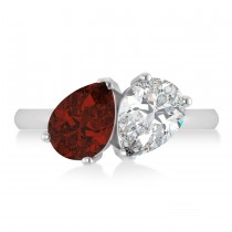 Pear/Pear Diamond & Garnet Toi et Moi Ring 14k White Gold (4.00ct)