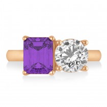 Emerald/Round Diamond & Amethyst Toi et Moi Ring 14k Rose Gold (4.50ct)